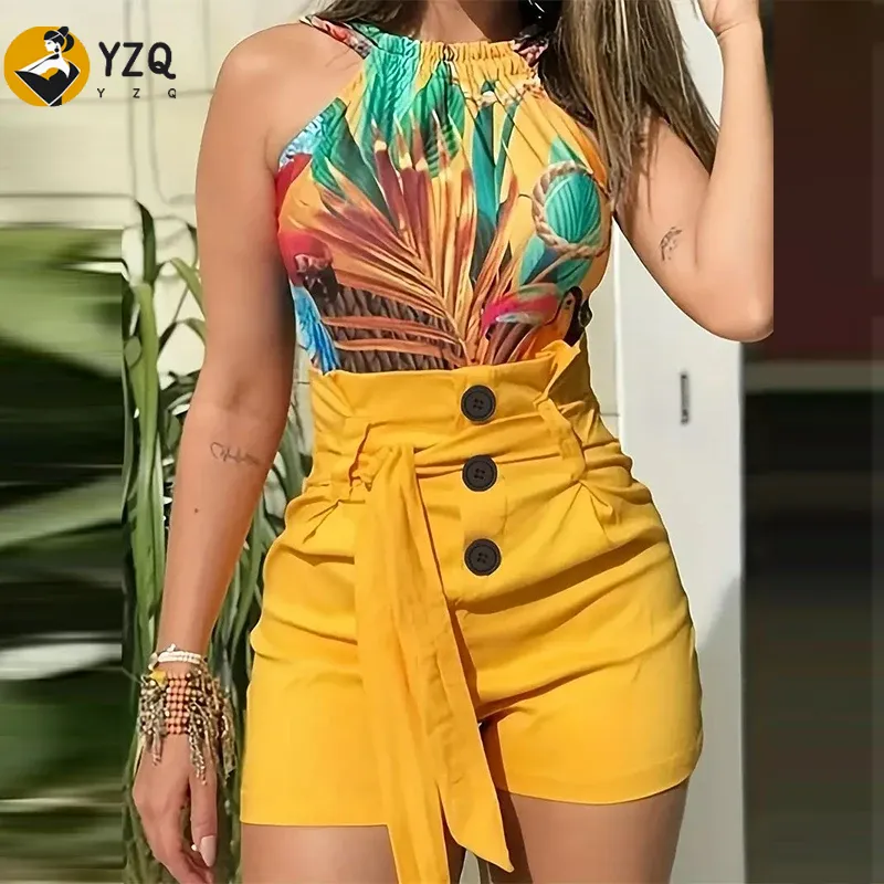 Summer Zara - Y2K Solid Button Front Shorts Tie