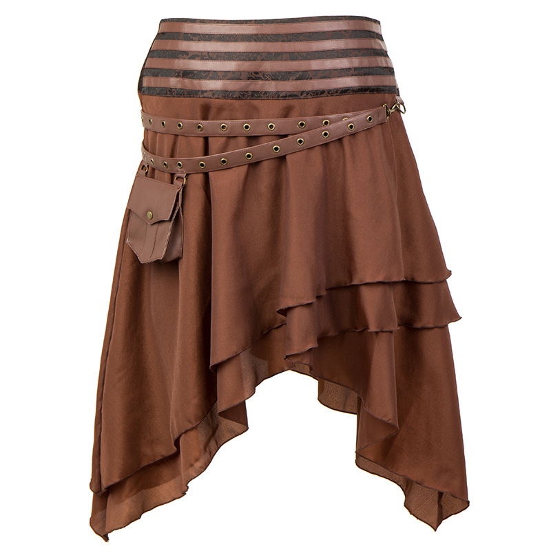 Summer Victorian Clothing - Brown Dropped Waist &Small Pocket Asymmetrical