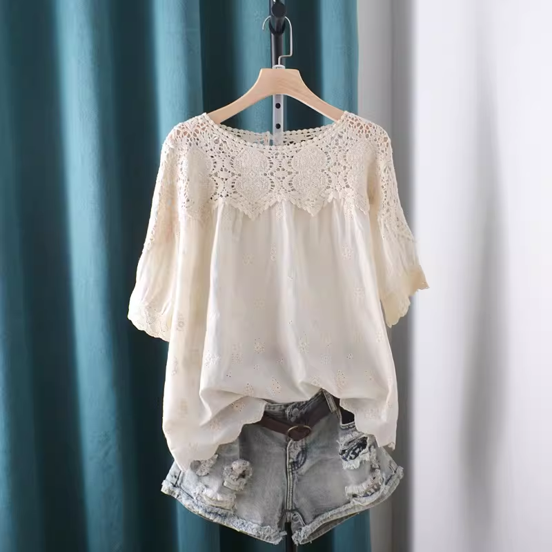 Summer Clothing In Japan - 2026 Hollow Out Lace Patchwork Shirts