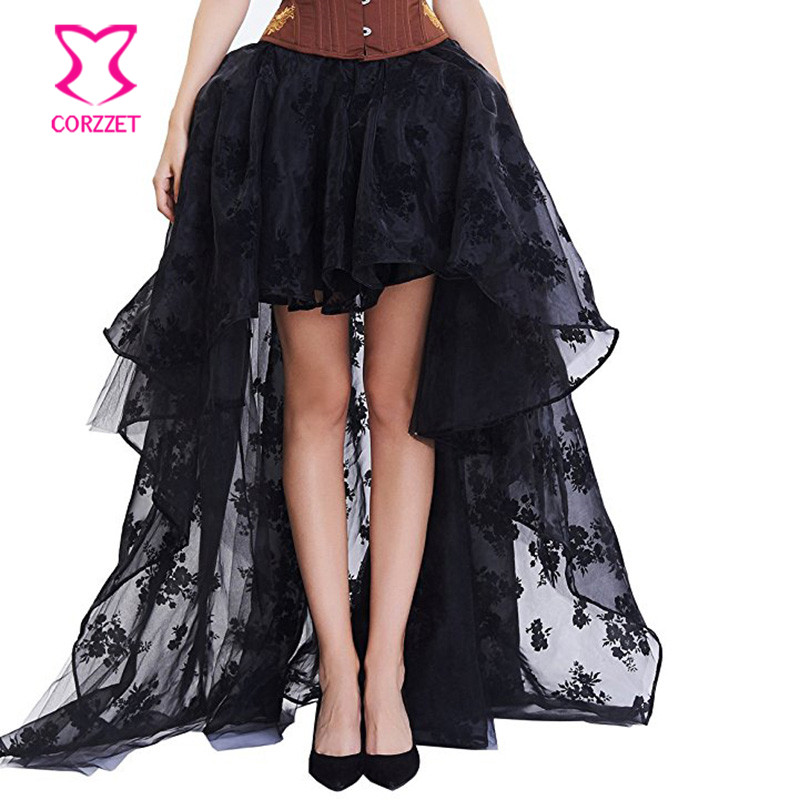 Summer Victorian Clothing - Black Floral Chiffon Front Short Back