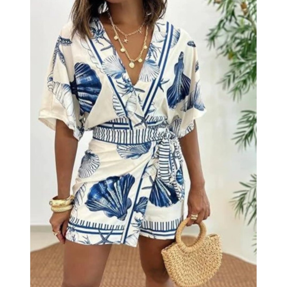 Summer Zara - Fashion Printed Short Sleeve Women's V-neck