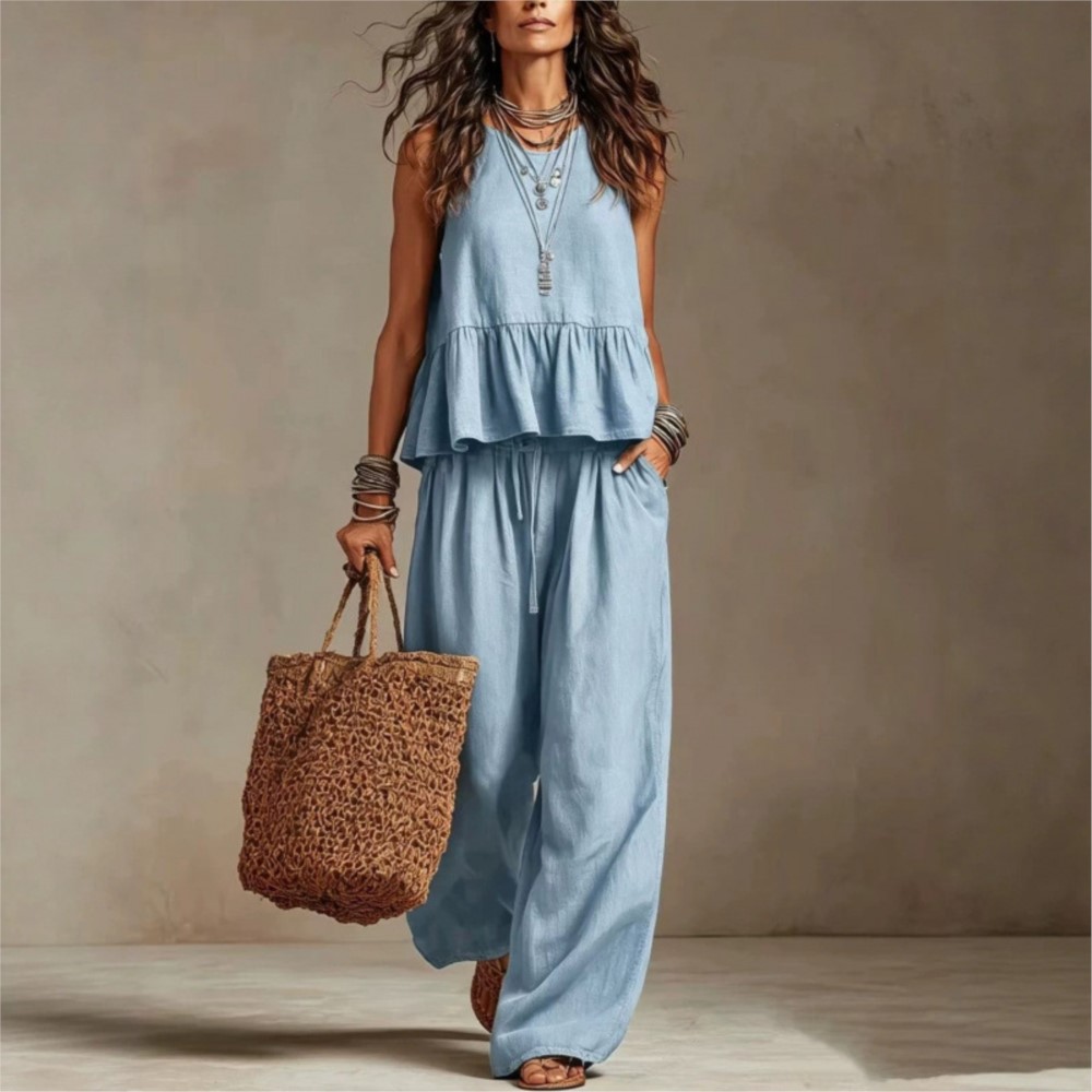 Summer Zara - New Casual Sleeveless Women T-shirt Trousers