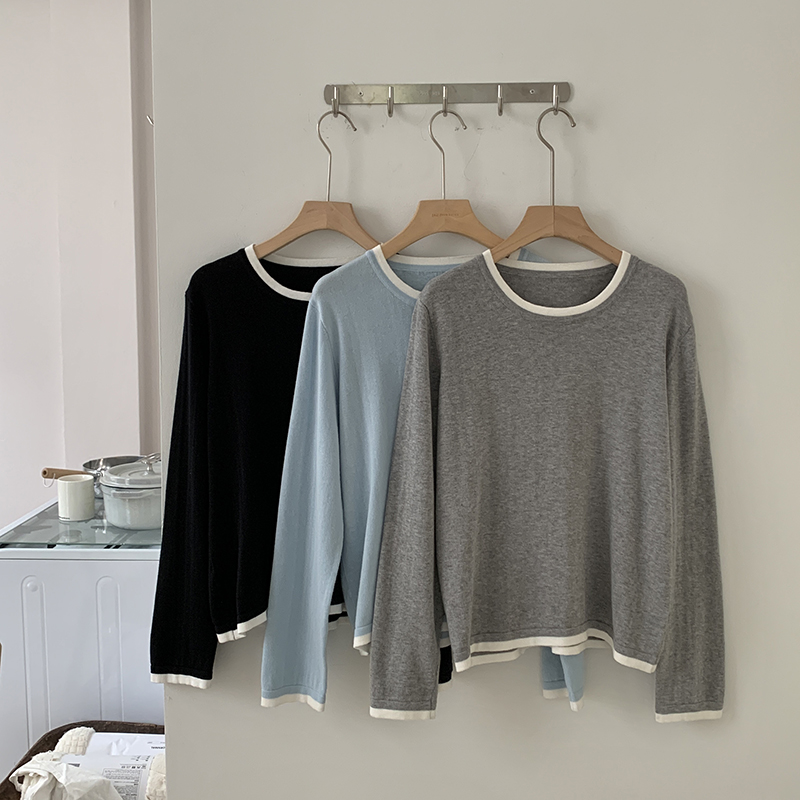 Summer Clothing Long Sleeve - 100% Cotton Women O-neck Color Blocking