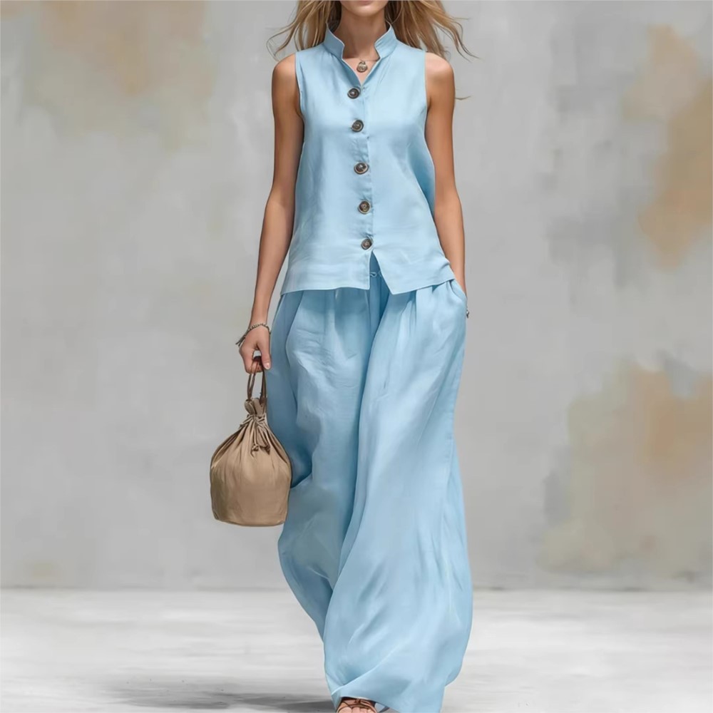 Summer Zara - Fashion Stand-up Collar Sleeveless Single-breasted Top