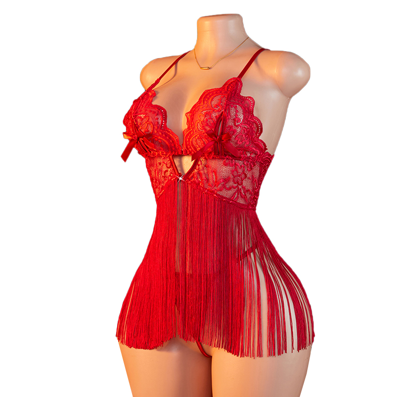 Summer Clothing Sets Women - Transparent Lace Women Red Strap Tassel