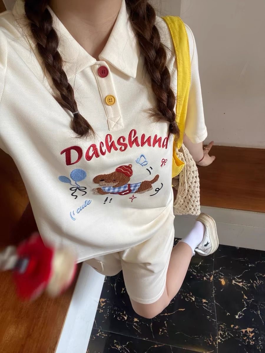 Summer Clothing In Japan - Kawaii Embroidery Dog Japan Style Polo