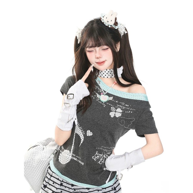 Kimutomo Women T Shirts Polka  - Summer Grunge Clothing review and price