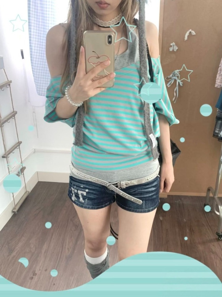 Kimutomo Women T Shirts Stripe - Summer Grunge Clothing review and price