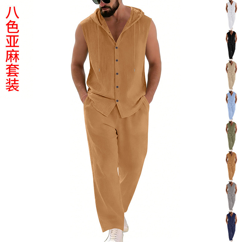 Men's Casual Linen Suit Hooded - Summer Clothing Us review and price